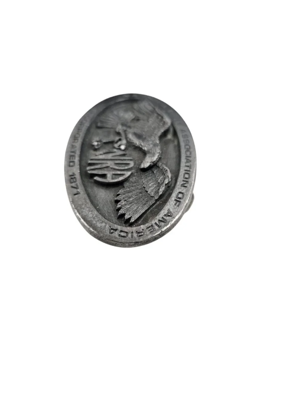 NRA Belt Buckle Eagle Logo National Rifle Association Oval Pewter Vintage